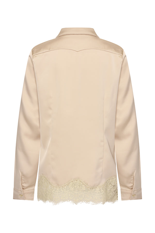 Mi Piace blouse Sand MP202909, achterzijde met kanten zoom
