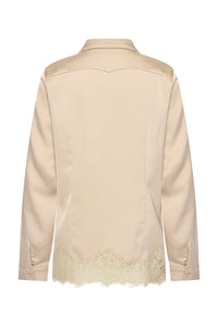 Mi Piace blouse Sand MP202909, achterzijde met kanten zoom