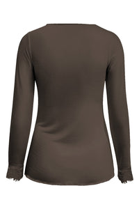 TR9003 Top cashmere with lace v neck Truffle Taupe