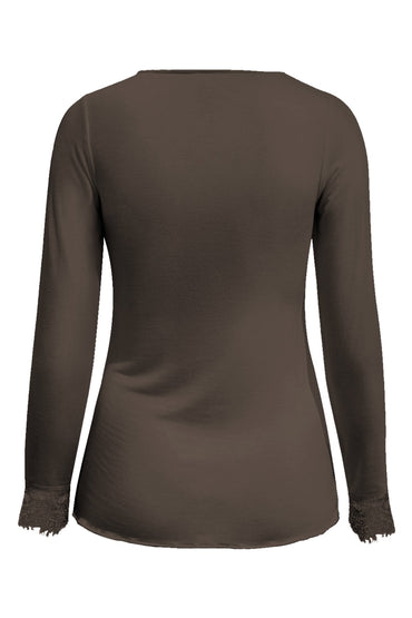 TR9003 Top cashmere with lace v neck Truffle Taupe