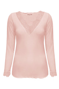 Triple Nine TR9003 Top Cashmere met Kanten V-hals Powder Pink - voorkant