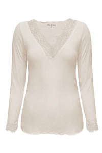 Triple Nine TR9003 Top Cashmere met Kanten V-hals Beige - voorkant