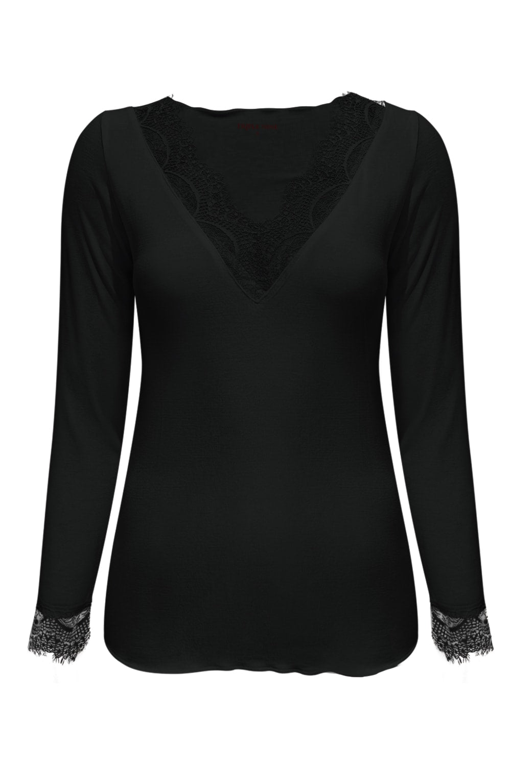 Triple Nine TR9003 Top Cashmere met Kanten V-hals Zwart - voorkant