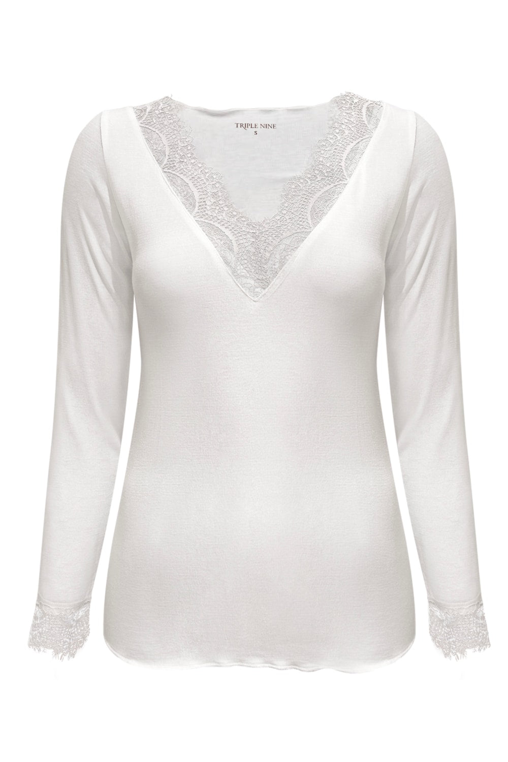 Triple Nine TR9003 Top Cashmere met Kanten V-hals Cream - voorkant