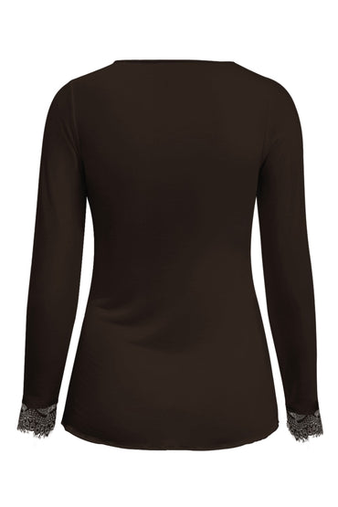 Triple Nine TR9003 Top Cashmere met Kanten V-hals Donker Bruin - achterkant