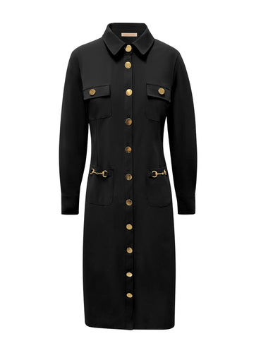 Triple Nine JK51843-kjole med guldfarvede knapper, sort