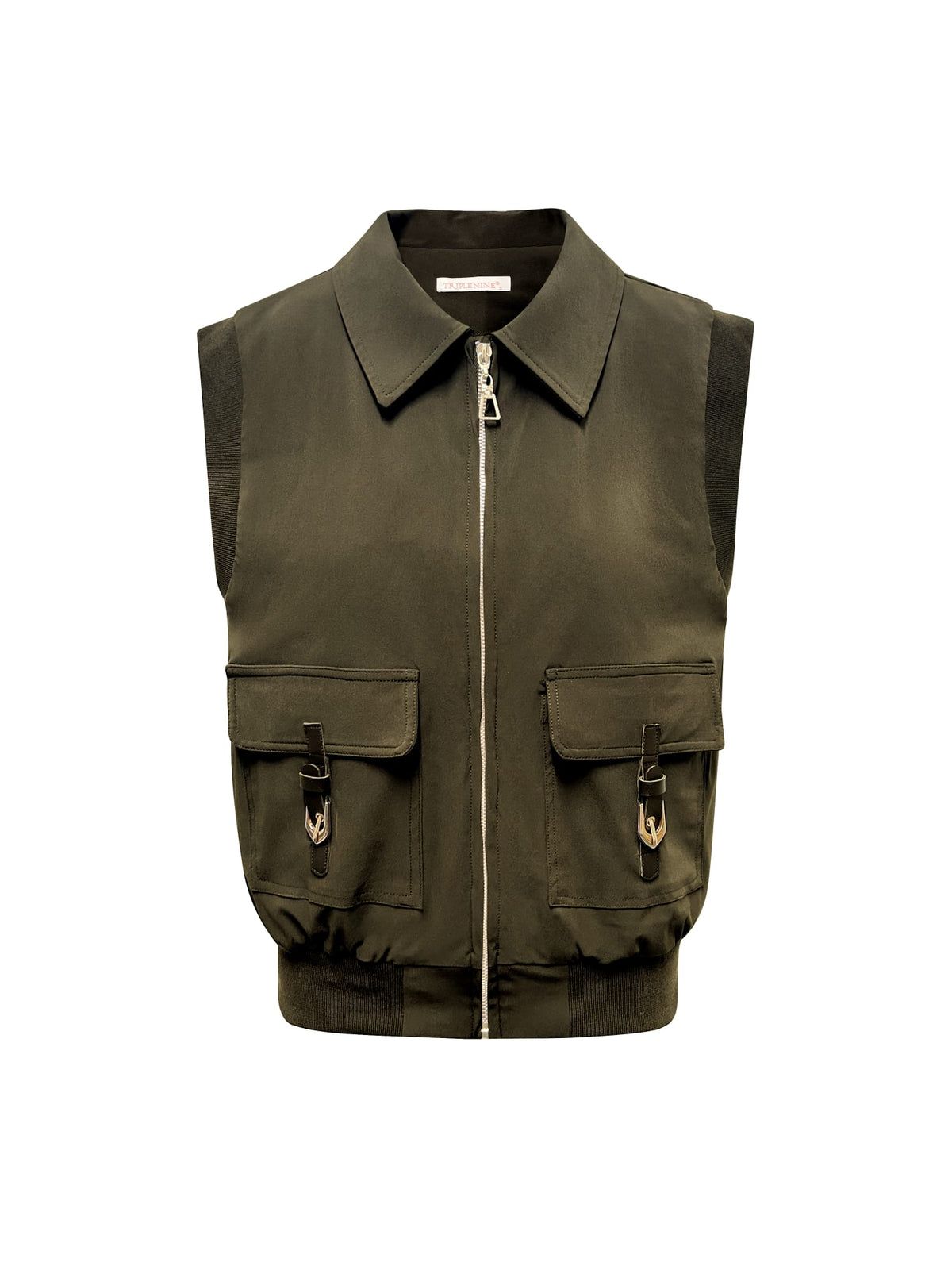 Triple Nine JA92420 bodywarmer olive met goudkleurige rits en klepzakken