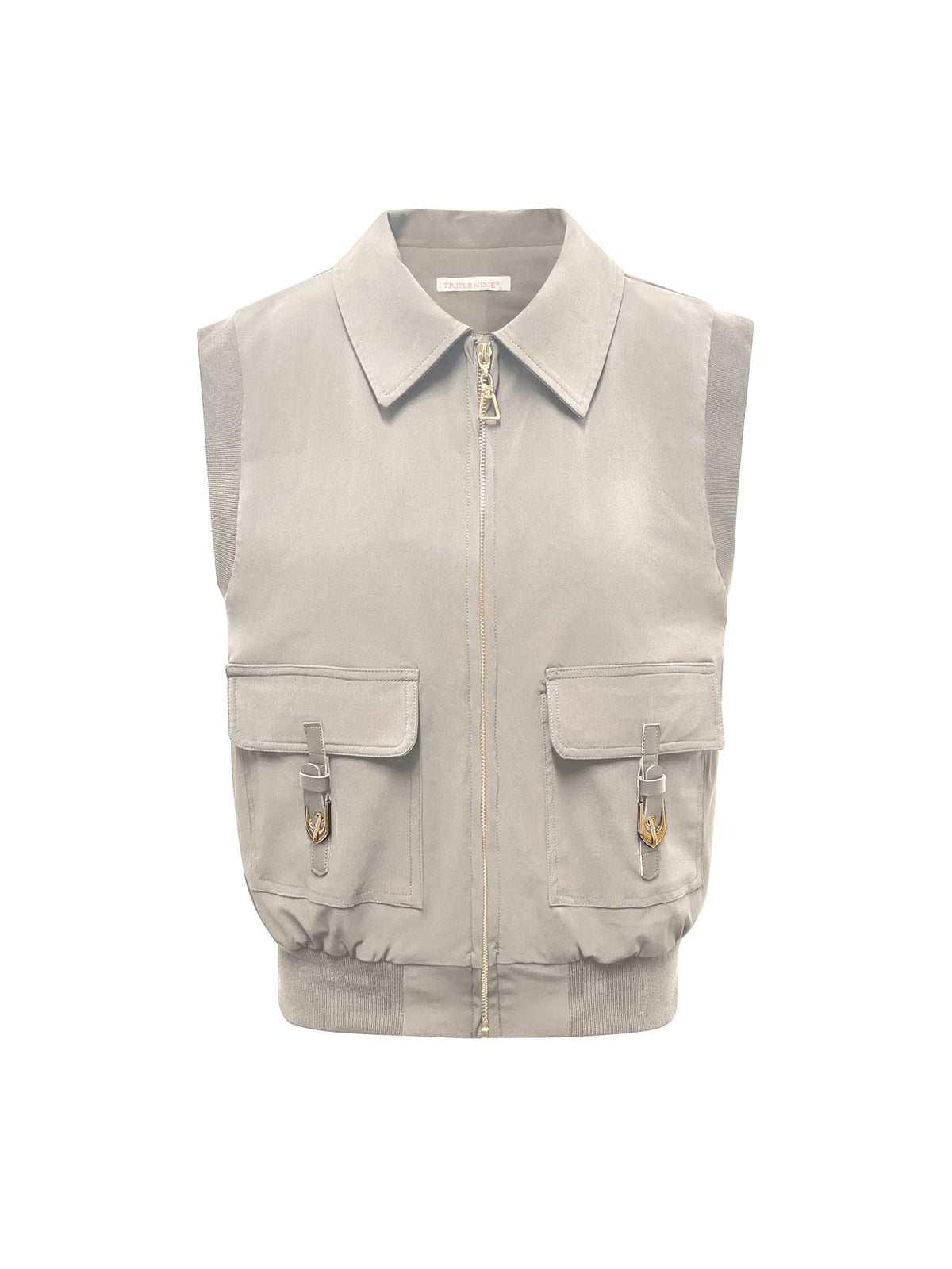 Triple Nine JA92420 bodywarmer beige met goudkleurige rits en klepzakken