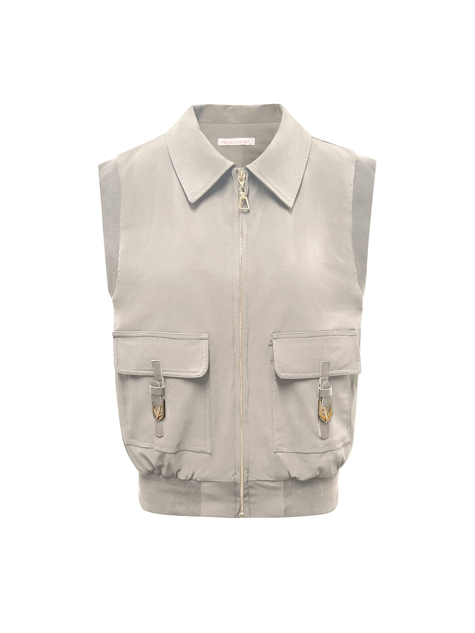 Triple Nine JA92420 bodywarmer beige met goudkleurige rits en klepzakken