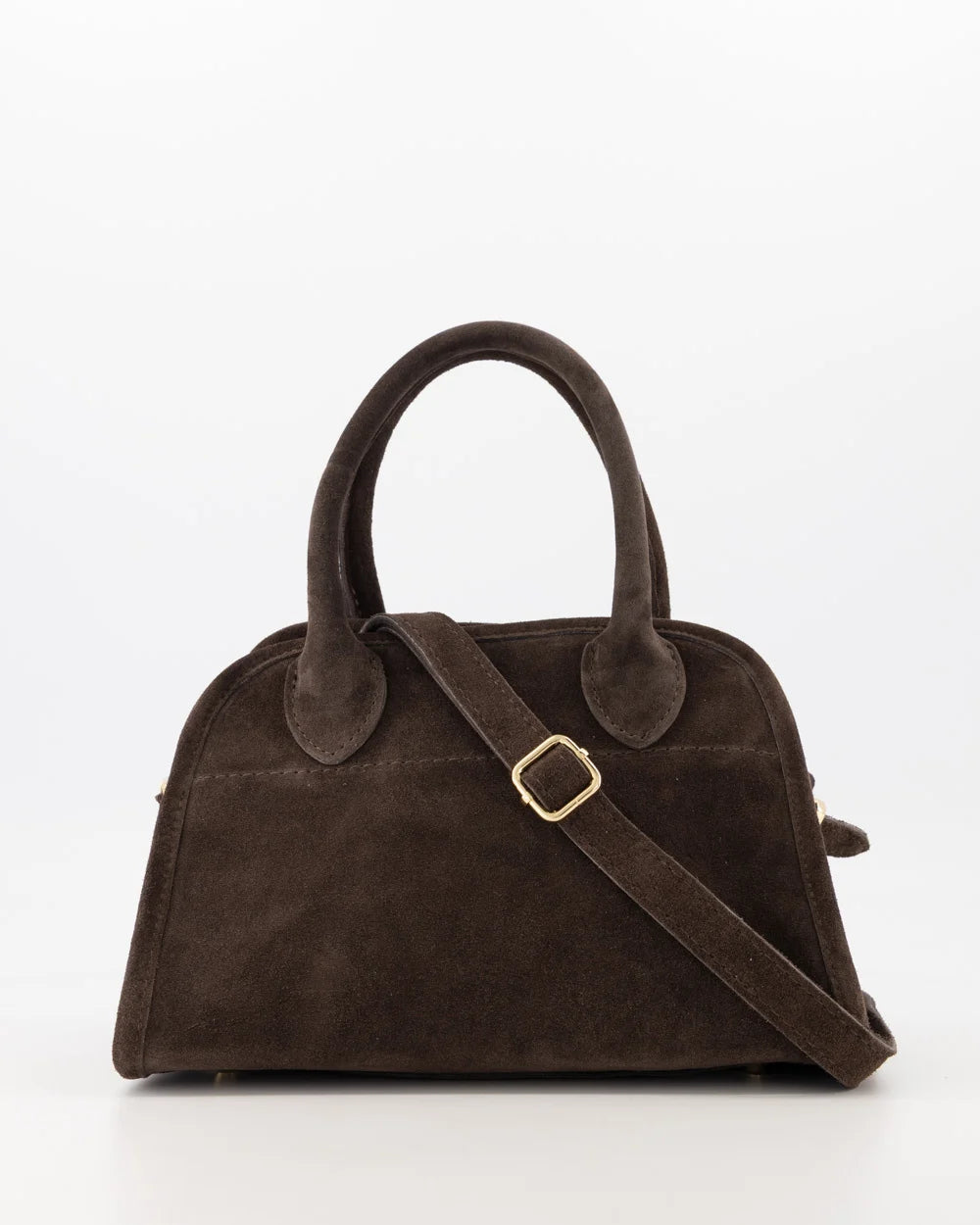Baby Merlot - Suede - Schoudertas - Donkerbruin - 67 - Goudkleurig