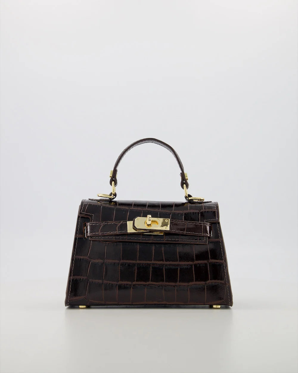 Grace - Croco - Handtas - Donker Bruin - B23 - Goudkleurig