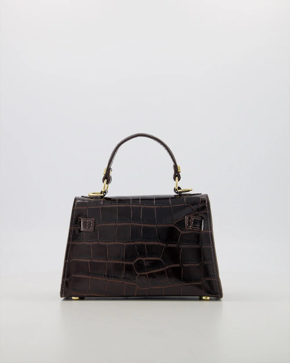 Grace - Croco - Handtas - Donker Bruin - B23 - Goudkleurig