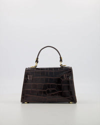 Grace - Croco - Handtas - Donker Bruin - B23 - Goudkleurig