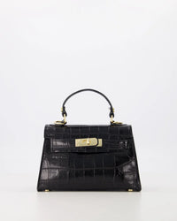 Grace - Croco - Handtas - Zwart - B28 - Goudkleurig