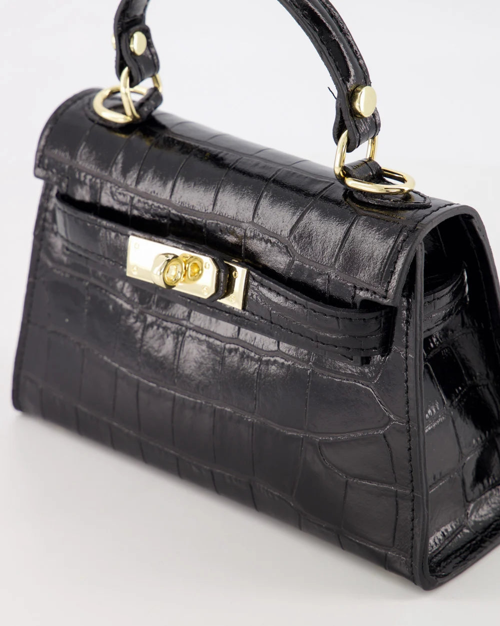 Grace - Croco - Handtas - Zwart - B28 - Goudkleurig